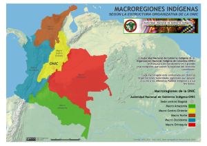 mapa de las macrorregiones indígenas en Colombia según la estructura organizativa de la ONIC