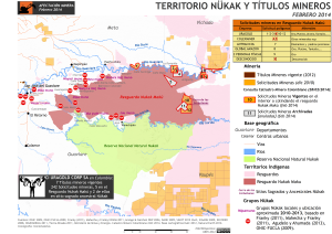 mapa del territorio nükak y titulaciones mineras, febrero de 2014