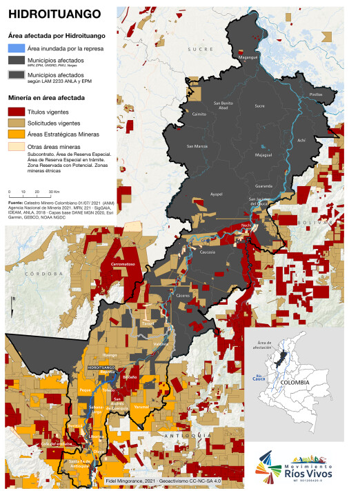 Minería en el área afectada por Hidroituango (julio 2021)