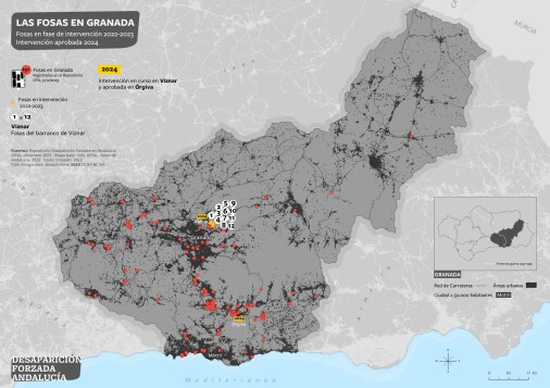 Las fosas en Granada. Fosas en fase de intervención en 2022-2023. Intervenciones aprobadas 2024