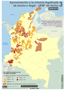 mapa de las Unidades de Explotación Minera de hecho 2009-2010 reportadas por las autoridades ambientales colombianas