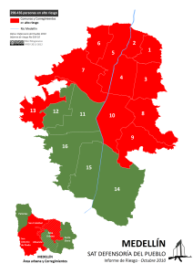 Mapa de riesgo en Medellín del Sistema de Alerta Temprana de la Defensoría del Pueblo octubre de 2010 (esquemático)