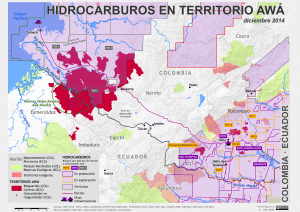 Mapa de Hidrocarburos en Territorio Awá en Colombia y Ecuador en diciembre de 2014