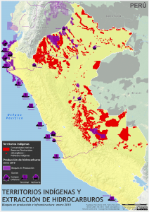 mapa de los Territorios Indígenas y extracción petrolera en el Perú en enero de 2015