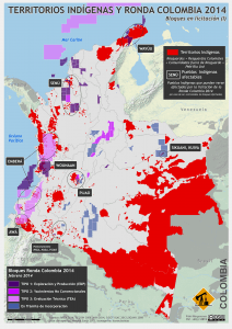 mapa de la ronda colombia 2014 y territorios indígenas afectabless