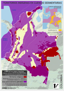 mapa de los territorios indígenas en cuencas sedimentarias en Colombia en 2015
