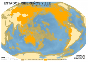 mapa de Estados ribereños y Zonas Económicas Exclusivas de la cuenca pacífica