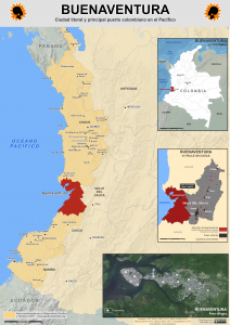 mapa de ubicación de Buenaventura en Colombia, en el Pacífico y área urbana