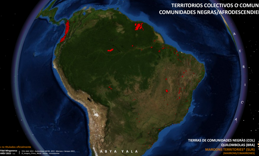 Globo de los territorios Afro/Negros en 2015 en Sudamérica