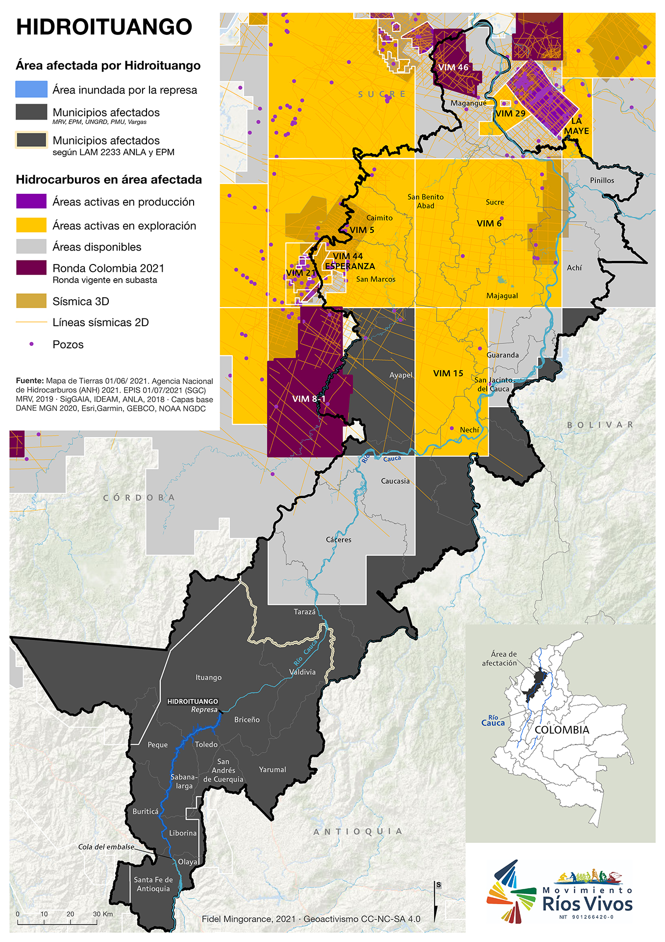 Hidrocarburos en área afectada por Hidroituango (julio 2021)