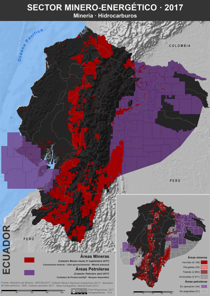 Areas mineras y petroleras en Ecuador