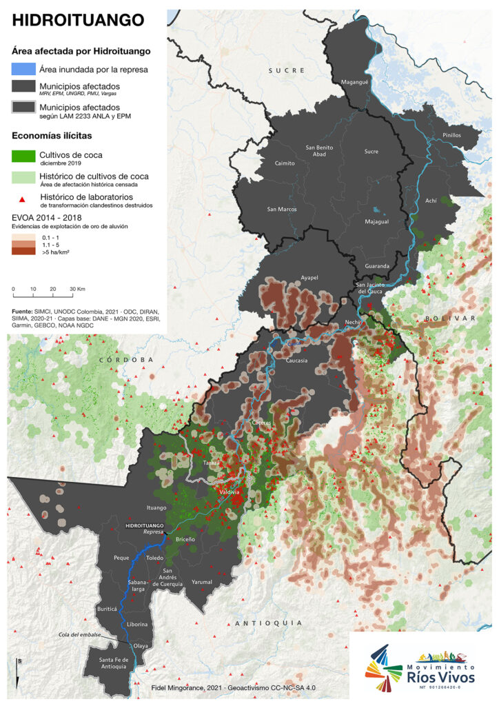 Economias ilicitas en area afectada por Hidroituango (julio 2021)